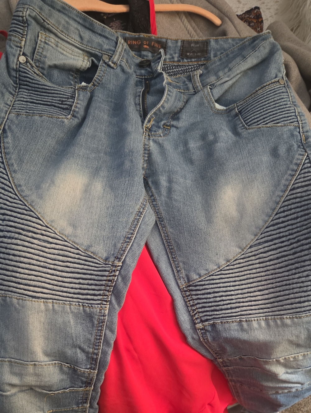 Ring of Fire Men's Light Blue Slim Straight Moto Jeans